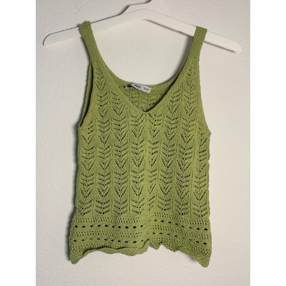 Mango MNG Green Crochet Knit Pointelle Chevron Tank Top XS 67207